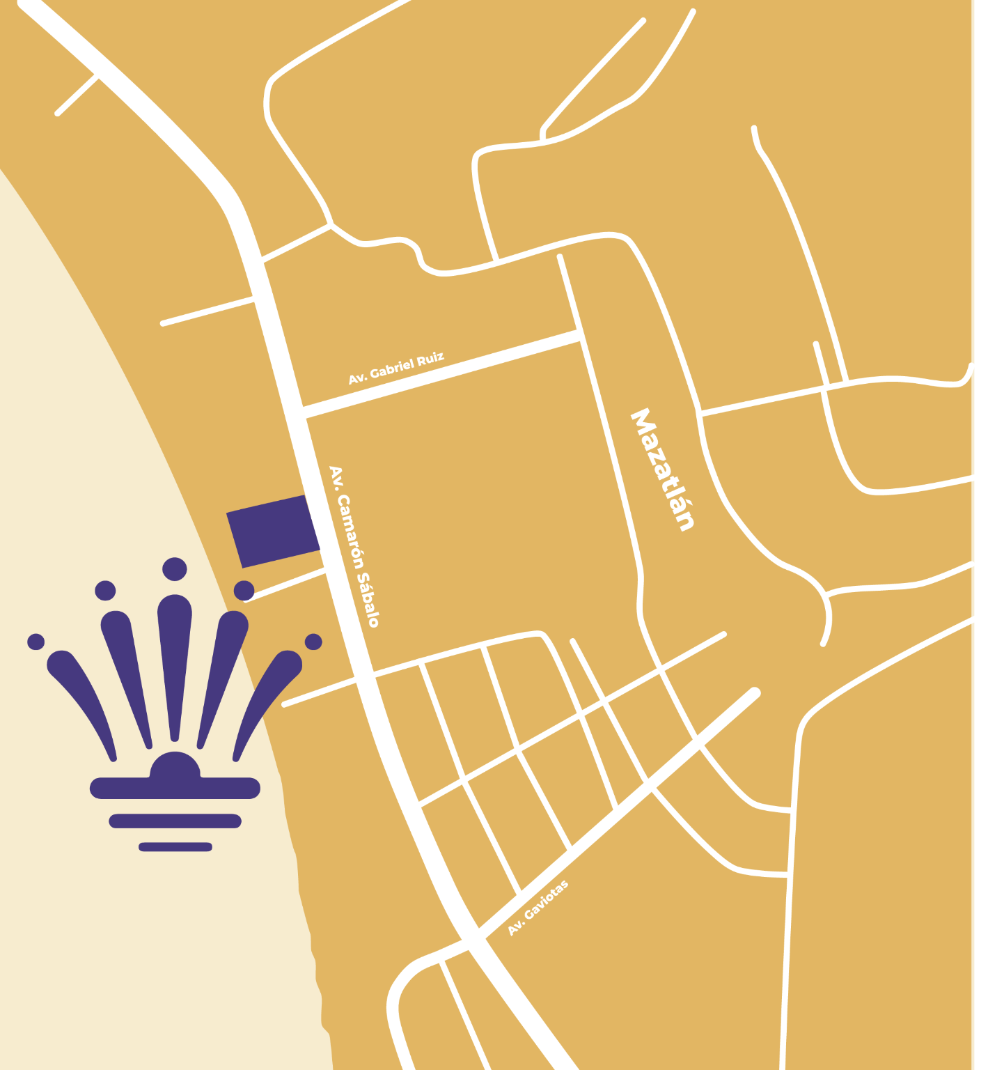 Mapa de Zona Dorada con la ubicación de Golden View sobre Avenida Camarón Sábalo